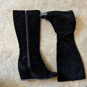 DELMAN captoe black suede tall wedge boot sz 6